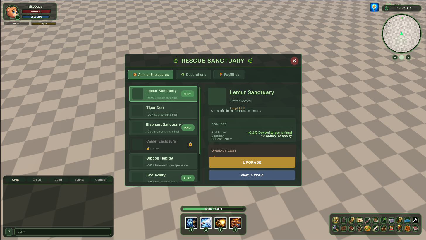 The Rescue Zoo UI with animal enclosures and upgrades